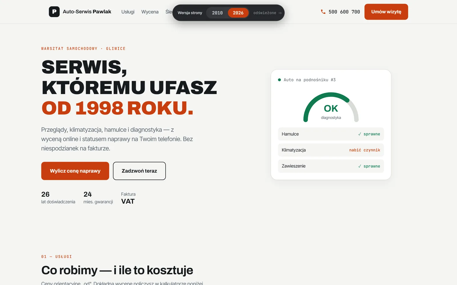 Redesign strony warsztatu Auto-Serwis Pawlak